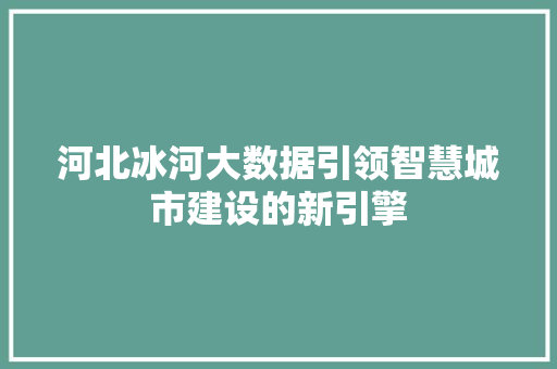 河北冰河大数据引领智慧城市建设的新引擎 SEO教程