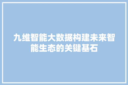 九维智能大数据构建未来智能生态的关键基石