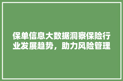 保单信息大数据洞察保险行业发展趋势，助力风险管理
