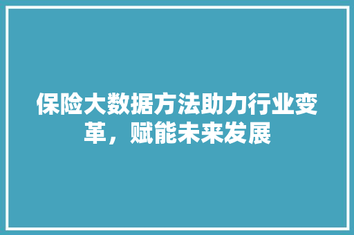 保险大数据方法助力行业变革，赋能未来发展 Web前端