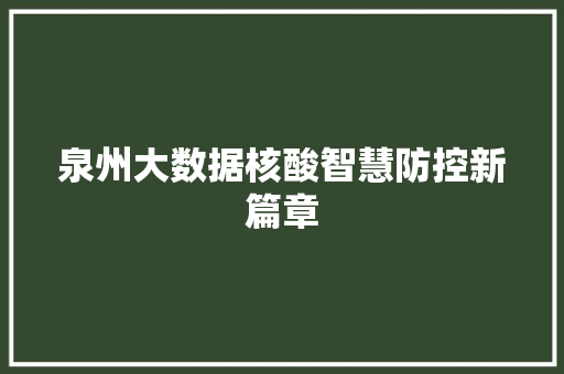 泉州大数据核酸智慧防控新篇章