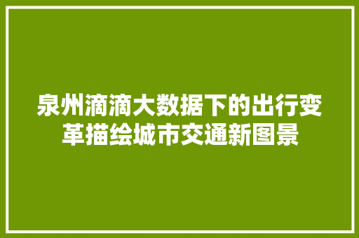 泉州滴滴大数据下的出行变革描绘城市交通新图景