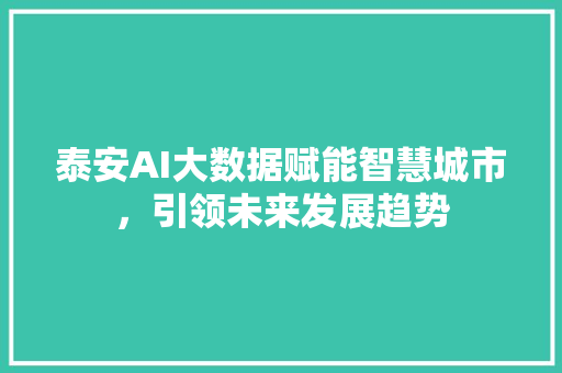 泰安AI大数据赋能智慧城市，引领未来发展趋势
