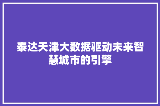 泰达天津大数据驱动未来智慧城市的引擎