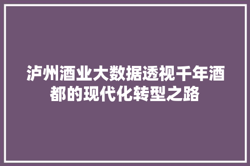 泸州酒业大数据透视千年酒都的现代化转型之路