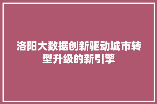 洛阳大数据创新驱动城市转型升级的新引擎