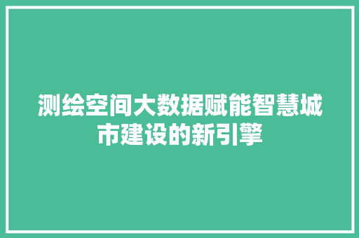 测绘空间大数据赋能智慧城市建设的新引擎