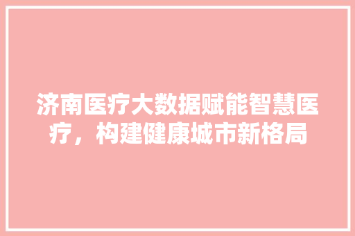 济南医疗大数据赋能智慧医疗，构建健康城市新格局