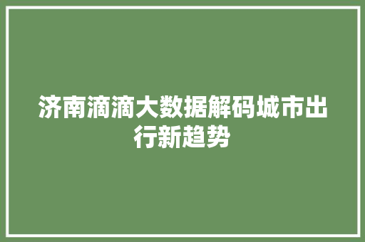 济南滴滴大数据解码城市出行新趋势