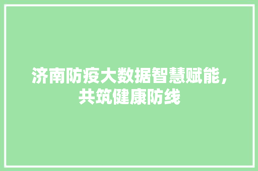 济南防疫大数据智慧赋能，共筑健康防线