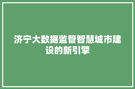 济宁大数据监管智慧城市建设的新引擎