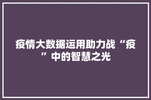 疫情大数据运用助力战“疫”中的智慧之光