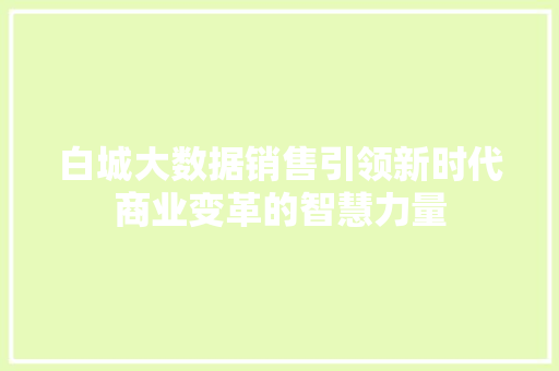 白城大数据销售引领新时代商业变革的智慧力量