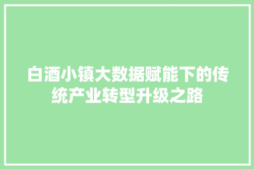 白酒小镇大数据赋能下的传统产业转型升级之路