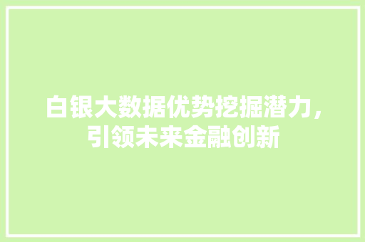 白银大数据优势挖掘潜力，引领未来金融创新