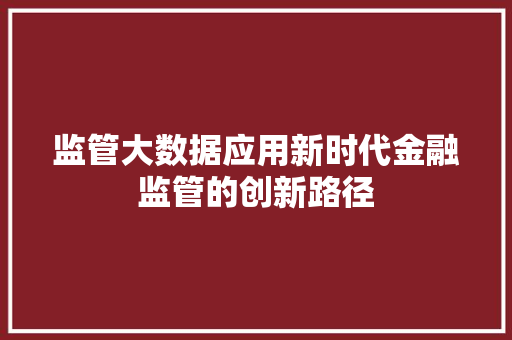 监管大数据应用新时代金融监管的创新路径