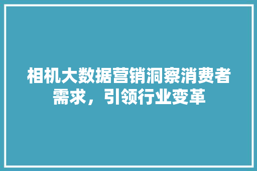 相机大数据营销洞察消费者需求，引领行业变革