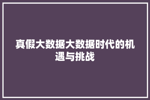 真假大数据大数据时代的机遇与挑战