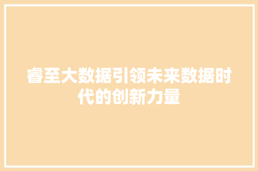 睿至大数据引领未来数据时代的创新力量