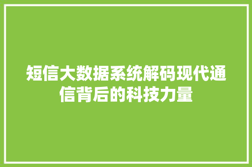 短信大数据系统解码现代通信背后的科技力量 WordPress教程