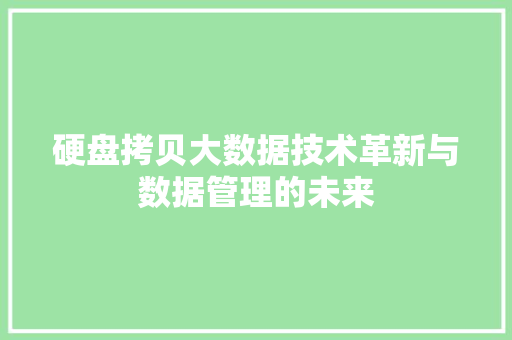 硬盘拷贝大数据技术革新与数据管理的未来