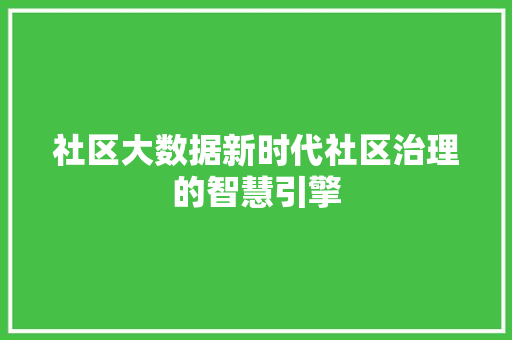 社区大数据新时代社区治理的智慧引擎