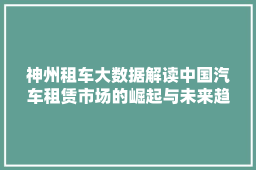 神州租车大数据解读中国汽车租赁市场的崛起与未来趋势