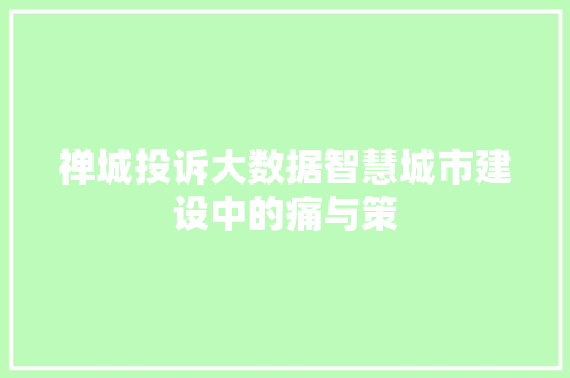 禅城投诉大数据智慧城市建设中的痛与策