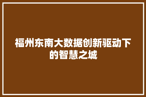 福州东南大数据创新驱动下的智慧之城