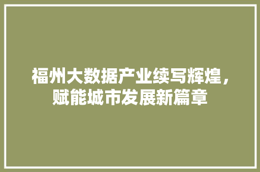 福州大数据产业续写辉煌，赋能城市发展新篇章