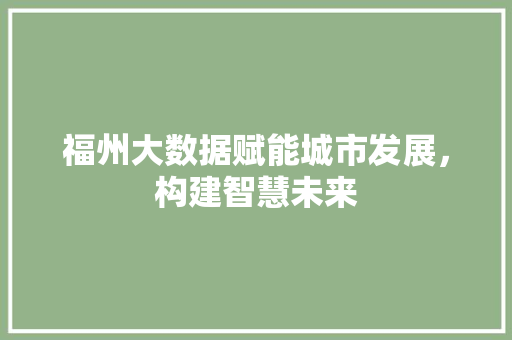 福州大数据赋能城市发展，构建智慧未来