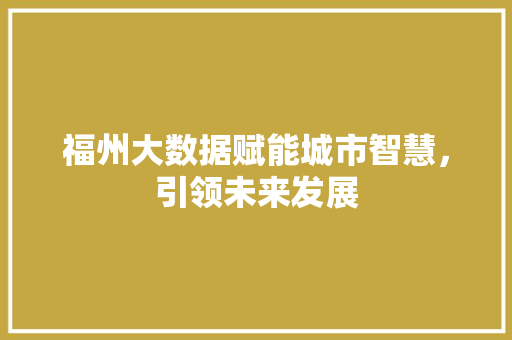 福州大数据赋能城市智慧，引领未来发展