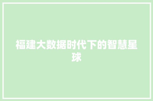 福建大数据时代下的智慧星球