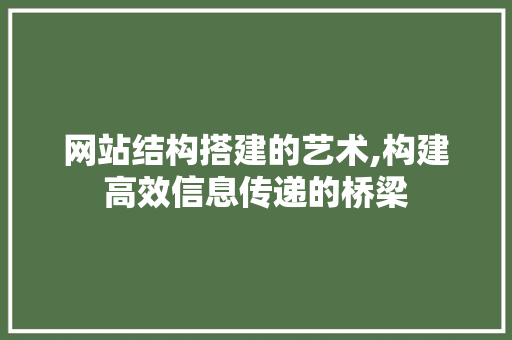 网站结构搭建的艺术,构建高效信息传递的桥梁 网站结构搭建的艺术,构建高效信息传递的桥梁 SEO教程