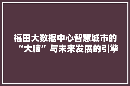 福田大数据中心智慧城市的“大脑”与未来发展的引擎