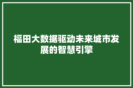 福田大数据驱动未来城市发展的智慧引擎