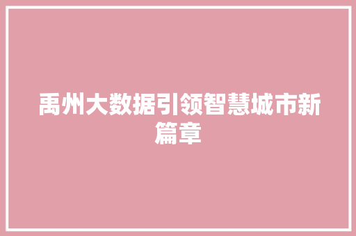 禹州大数据引领智慧城市新篇章