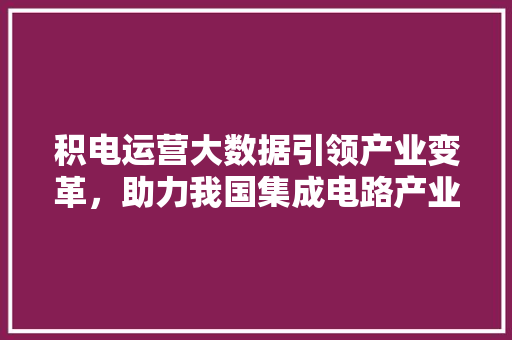 积电运营大数据引领产业变革，助力我国集成电路产业发展
