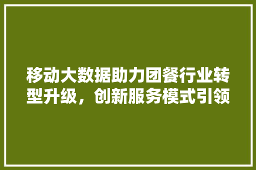 移动大数据助力团餐行业转型升级，创新服务模式引领未来