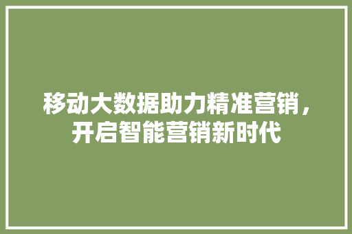 移动大数据助力精准营销，开启智能营销新时代