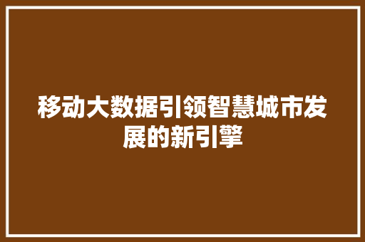 移动大数据引领智慧城市发展的新引擎