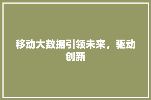 移动大数据引领未来，驱动创新