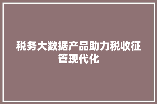 税务大数据产品助力税收征管现代化