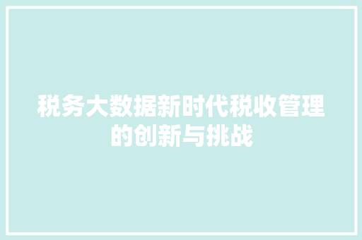 税务大数据新时代税收管理的创新与挑战