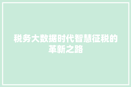 税务大数据时代智慧征税的革新之路