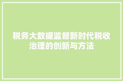 税务大数据监督新时代税收治理的创新与方法