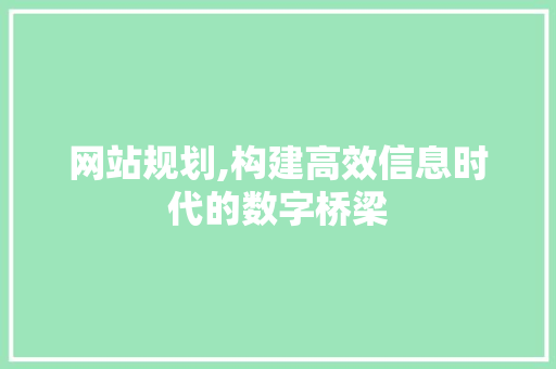 网站规划,构建高效信息时代的数字桥梁 网站规划,构建高效信息时代的数字桥梁 SEO教程