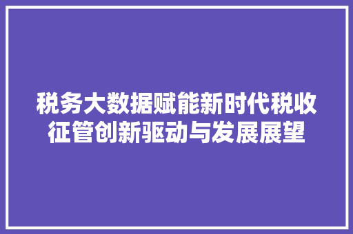 税务大数据赋能新时代税收征管创新驱动与发展展望