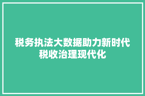 税务执法大数据助力新时代税收治理现代化