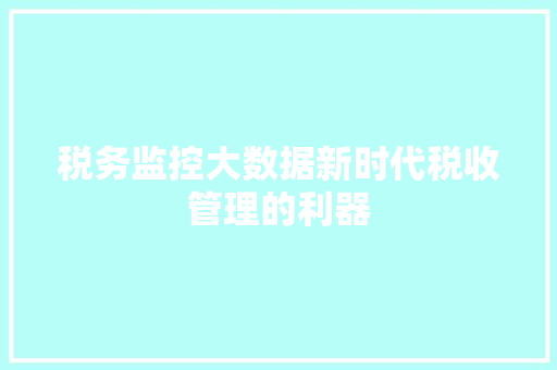 税务监控大数据新时代税收管理的利器